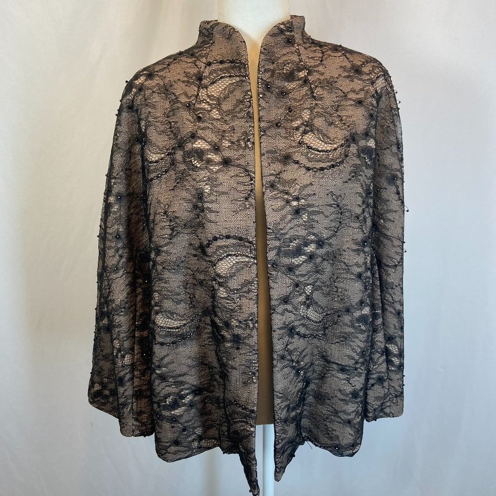 Chico's Blazer Jacket Women's Size 3 black beaded Lace Open Front XLarge 16 18